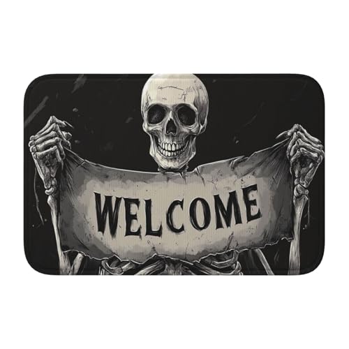 Woshuwo Fußmatte mit Skelett-Motiv, gruselige Horror-Fußmatte, rutschfeste Fußmatte für Außen- und Inneneingang, Bauernhaus, Heimteppiche, 40 x 60 cm von Woshuwo