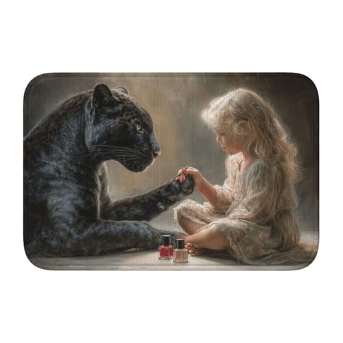 Woshuwo Fußmatte mit blondem Haar, Mädchen und Panther, rutschfeste Fußmatte für den Innen- und Außenbereich, 40 x 60 cm von Woshuwo