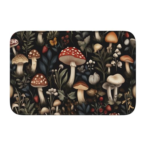 Woshuwo Fußmatte mit botanischen Pilzen, Vintage-Stil, rutschfeste Fußmatte für den Innen- und Außenbereich, 40 x 60 cm von Woshuwo