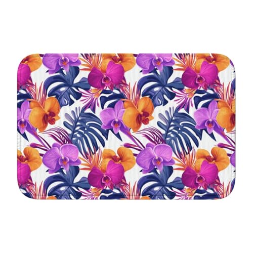 Woshuwo Fußmatte mit farbigen Orchideen und tropischen Blättern, rutschfeste Fußmatte für den Innen- und Außenbereich, 40 x 60 cm von Woshuwo