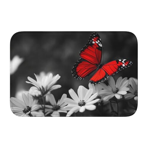 Woshuwo Fußmatte mit rotem Schmetterling auf weißen Blumen, rutschfeste Fußmatte für den Innen- und Außenbereich, 40 x 60 cm Woshuwo Fußmatte mit rotem Schmetterling auf weißen Blumen, rutschfeste Fußmatte für den Innen- und Außenbereich, 40 x 60 cm von Woshuwo