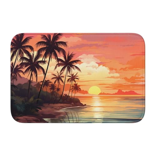 Woshuwo Fußmatte mit tropischer Landschaft, Palmen, Sonnenuntergang, rutschfeste Fußmatte für den Innen- und Außenbereich, 40 x 60 cm von Woshuwo