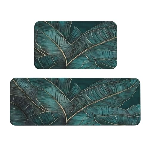 Woshuwo Große Bananenblätter Küchenteppich, 2er-Set, rutschfeste Bodenmatte, Läufer, Teppich, Fußmatte, Teppich, Waschküche, Dekoration Woshuwo Große Bananenblätter Küchenteppich, 2er-Set, rutschfeste Bodenmatte, Läufer, Teppich, Fußmatte, Teppich, Waschküche, Dekoration von Woshuwo