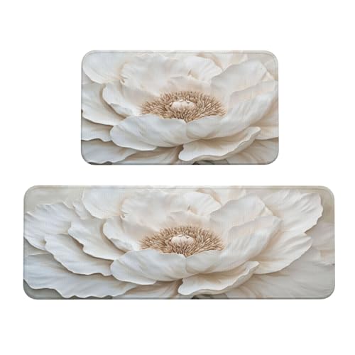 Woshuwo Große weiße Pfingstrosen-Küchenteppiche, 2er-Set, rutschfeste Bodenmatte, Läufer, Fußmatte, Teppich, Waschküche, Küchendekoration Woshuwo Große weiße Pfingstrosen-Küchenteppiche, 2er-Set, rutschfeste Bodenmatte, Läufer, Fußmatte, Teppich, Waschküche, Küchendekoration von Woshuwo