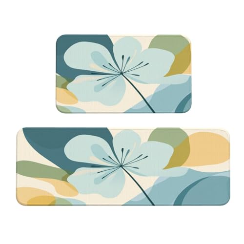 Woshuwo Hellblau-grüne Blumenformen, minimalistische Küchenteppiche, 2er-Set, rutschfeste Bodenmatte, Läufer, Fußmatte, Teppich, Waschküche, Küchendekoration Woshuwo Hellblau-grüne Blumenformen, minimalistische Küchenteppiche, 2er-Set, rutschfeste Bodenmatte, Läufer, Fußmatte, Teppich, Waschküche, Küchendekoration von Woshuwo