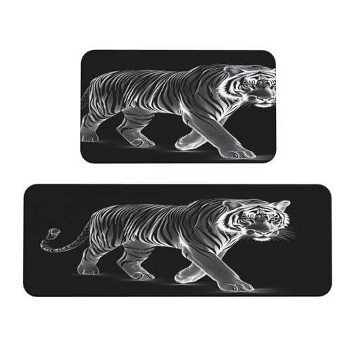 Woshuwo Illustration von eleganten Tigerküchenteppichen, 2er-Set, rutschfeste Bodenmatte, Läufer, Teppich, Fußmatte, Teppich, Waschküche, Küchendekoration Woshuwo Illustration von eleganten Tigerküchenteppichen, 2er-Set, rutschfeste Bodenmatte, Läufer, Teppich, Fußmatte, Teppich, Waschküche, Küchendekoration von Woshuwo