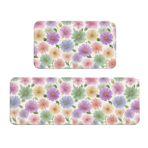 Woshuwo Kleine Gänseblümchen, Pastellfarben, Aquarellfarben, Küchenteppich, 2er-Set, rutschfeste Bodenmatte, Läufer, Fußmatte, Teppich, Waschküche, Dekoration Woshuwo Kleine Gänseblümchen, Pastellfarben, Aquarellfarben, Küchenteppich, 2er-Set, rutschfeste Bodenmatte, Läufer, Fußmatte, Teppich, Waschküche, Dekoration von Woshuwo