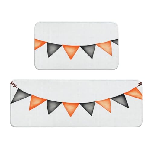 Woshuwo Küchenteppich, Aquarell-Grau, Orange, 2er-Set, rutschfeste Bodenmatte, Läufer, Fußmatte, Teppich, Waschküche, Dekoration von Woshuwo