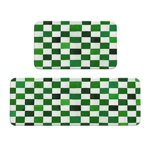 Woshuwo Küchenteppich, Aquarell-Grün, kariert, 2 Stück, rutschfeste Bodenmatte, Läufer, Teppich, Fußmatte, Teppich, Waschküche, Dekoration Woshuwo Küchenteppich, Aquarell-Grün, kariert, 2 Stück, rutschfeste Bodenmatte, Läufer, Teppich, Fußmatte, Teppich, Waschküche, Dekoration von Woshuwo