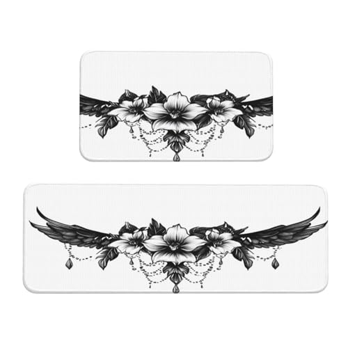 Woshuwo Küchenteppich, Gothic-Blumen, 2er-Set, rutschfeste Bodenmatte, Läufer, Fußmatte, Teppich, Waschküche, Dekoration Woshuwo Küchenteppich, Gothic-Blumen, 2er-Set, rutschfeste Bodenmatte, Läufer, Fußmatte, Teppich, Waschküche, Dekoration von Woshuwo
