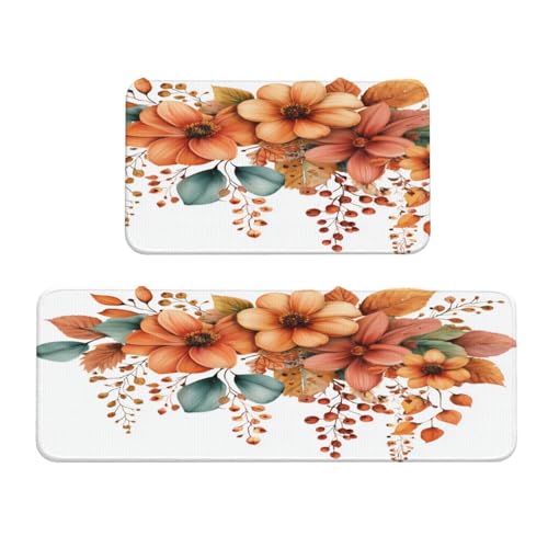 Woshuwo Küchenteppich, Motiv: Herbstblätter und Blumen, 2 Stück, rutschfeste Bodenmatte, Läufer, Fußmatte, Teppich, Waschküche, Küchendekoration Woshuwo Küchenteppich, Motiv: Herbstblätter und Blumen, 2 Stück, rutschfeste Bodenmatte, Läufer, Fußmatte, Teppich, Waschküche, Küchendekoration von Woshuwo