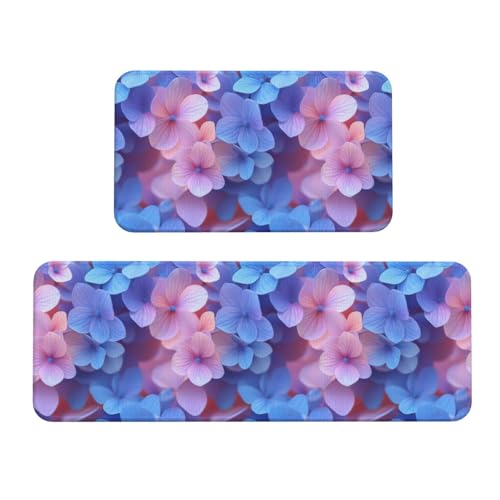 Woshuwo Küchenteppich, Motiv: Hortensien, 2 Stück, rutschfeste Bodenmatte, Läufer, Fußmatte, Teppich, Waschküche, Dekoration Woshuwo Küchenteppich, Motiv: Hortensien, 2 Stück, rutschfeste Bodenmatte, Läufer, Fußmatte, Teppich, Waschküche, Dekoration von Woshuwo
