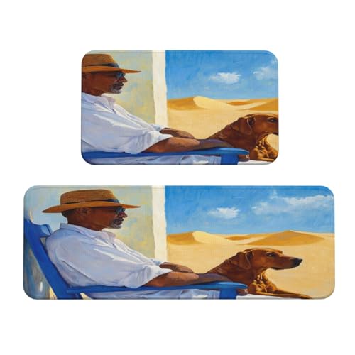 Woshuwo Küchenteppich, Motiv: Mann sitzend auf blauem Stuhl, Braun, 2 Stück, rutschfeste Bodenmatte, Läufer, Fußmatte, Teppich, Waschküche, Küchendekoration Woshuwo Küchenteppich, Motiv: Mann sitzend auf blauem Stuhl, Braun, 2 Stück, rutschfeste Bodenmatte, Läufer, Fußmatte, Teppich, Waschküche, Küchendekoration von Woshuwo