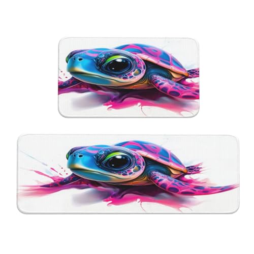 Woshuwo Küchenteppich, Motiv: Meeresschildkröte mit psychedelischer Muschel, rutschfest, 2 Stück Woshuwo Küchenteppich, Motiv: Meeresschildkröte mit psychedelischer Muschel, rutschfest, 2 Stück von Woshuwo