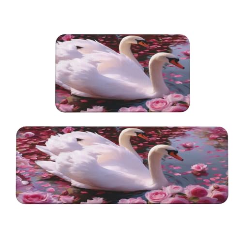 Woshuwo Küchenteppich, Motiv: Schwäne im See, 2 Stück, rutschfeste Bodenmatte, Läufer, Fußmatte, Teppich, Waschküche, Küchendekoration Woshuwo Küchenteppich, Motiv: Schwäne im See, 2 Stück, rutschfeste Bodenmatte, Läufer, Fußmatte, Teppich, Waschküche, Küchendekoration von Woshuwo