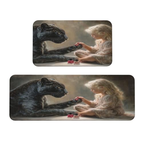 Woshuwo Küchenteppich, Motiv: blonde Haare Mädchen und Panther, rutschfest, 2 Stück Woshuwo Küchenteppich, Motiv: blonde Haare Mädchen und Panther, rutschfest, 2 Stück von Woshuwo