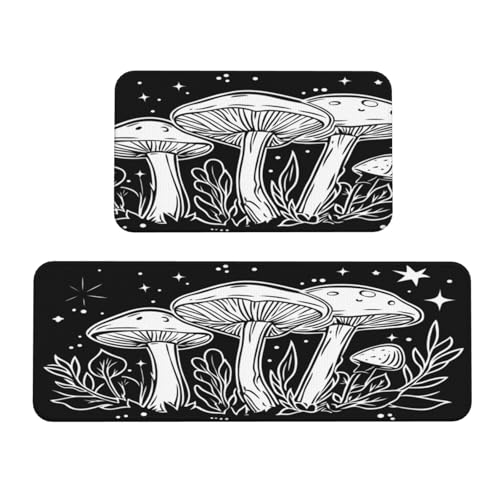 Woshuwo Küchenteppich, Motiv: drei Pilze, rutschfest, 2 Stück, Schwarz und Weiß Woshuwo Küchenteppich, Motiv: drei Pilze, rutschfest, 2 Stück, Schwarz und Weiß von Woshuwo