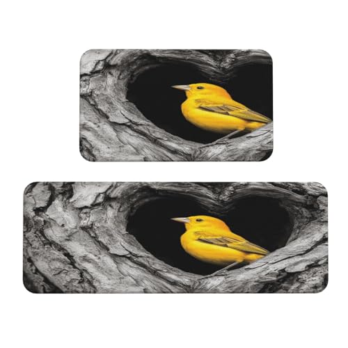 Woshuwo Küchenteppich, Motiv: gelber Vogel in der Hohle, rutschfest, 2 Stück Woshuwo Küchenteppich, Motiv: gelber Vogel in der Hohle, rutschfest, 2 Stück von Woshuwo