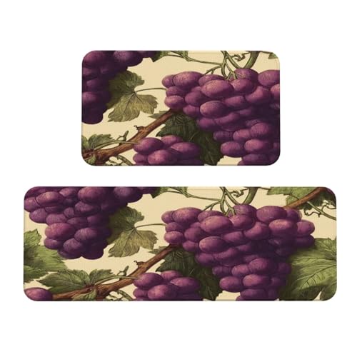 Woshuwo Küchenteppich, Motiv: violette Trauben auf der Rebe, rutschfest, 2 Stück Woshuwo Küchenteppich, Motiv: violette Trauben auf der Rebe, rutschfest, 2 Stück von Woshuwo