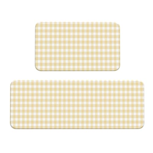 Woshuwo Küchenteppich, Pastellgelb und cremefarben, kariert, 2er-Set, rutschfeste Bodenmatte, Läufer, Fußmatte, Teppich, Waschküche, Küchendekoration Woshuwo Küchenteppich, Pastellgelb und cremefarben, kariert, 2er-Set, rutschfeste Bodenmatte, Läufer, Fußmatte, Teppich, Waschküche, Küchendekoration von Woshuwo