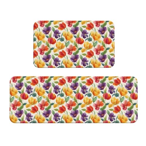 Woshuwo Küchenteppich, Tulpenblumen, 2er-Set, rutschfeste Bodenmatte, Läufer, Fußmatte, Teppich, Waschküche, Dekoration Woshuwo Küchenteppich, Tulpenblumen, 2er-Set, rutschfeste Bodenmatte, Läufer, Fußmatte, Teppich, Waschküche, Dekoration von Woshuwo