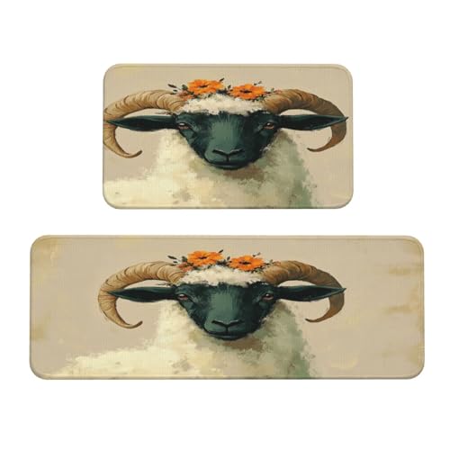 Woshuwo Küchenteppich, Vintage-Stil, grünes Schaf, 2 Stück, rutschfeste Bodenmatte, Läufer, Teppich, Fußmatte, Teppich, Waschküche, Dekoration Woshuwo Küchenteppich, Vintage-Stil, grünes Schaf, 2 Stück, rutschfeste Bodenmatte, Läufer, Teppich, Fußmatte, Teppich, Waschküche, Dekoration von Woshuwo