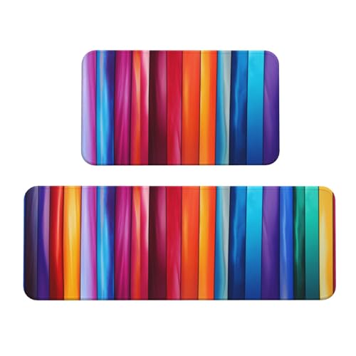Woshuwo Küchenteppich, bunt, vertikale Streifen, rutschfest, 2 Stück Woshuwo Küchenteppich, bunt, vertikale Streifen, rutschfest, 2 Stück von Woshuwo