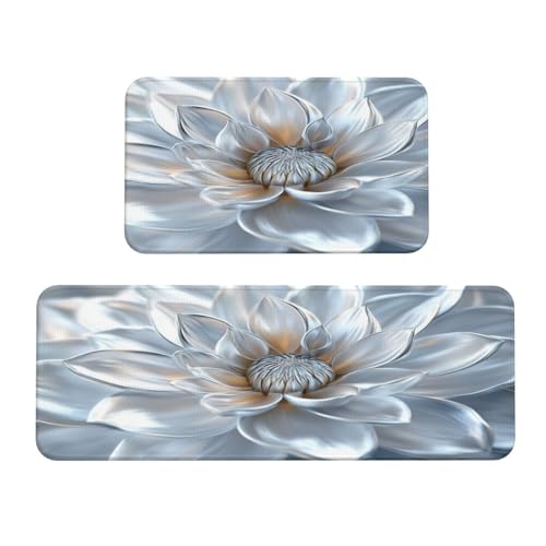 Woshuwo Küchenteppich, silberfarbene Blume, 2 Stück, rutschfeste Bodenmatte, Läufer, Teppich, Fußmatte, Teppich, Waschküche, Dekoration Woshuwo Küchenteppich, silberfarbene Blume, 2 Stück, rutschfeste Bodenmatte, Läufer, Teppich, Fußmatte, Teppich, Waschküche, Dekoration von Woshuwo