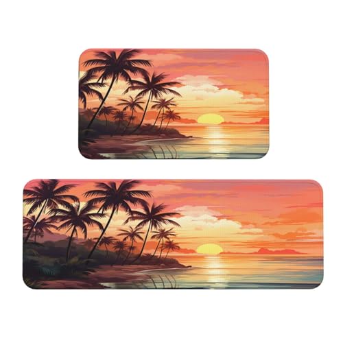 Woshuwo Küchenteppich, tropische Landschaft, Palmen, Sonnenuntergang, 2 Stück, rutschfeste Bodenmatte, Läufer, Fußmatte, Teppich, Waschküche, Dekoration Woshuwo Küchenteppich, tropische Landschaft, Palmen, Sonnenuntergang, 2 Stück, rutschfeste Bodenmatte, Läufer, Fußmatte, Teppich, Waschküche, Dekoration von Woshuwo