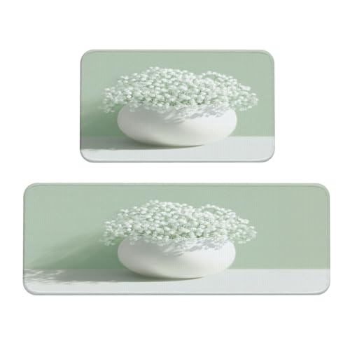Woshuwo Küchenteppich, weißes Porzellan mit Blumen, 2 Stück, rutschfeste Bodenmatte, Läufer, Teppich, Fußmatte, Teppich, Waschküche, Dekoration Woshuwo Küchenteppich, weißes Porzellan mit Blumen, 2 Stück, rutschfeste Bodenmatte, Läufer, Teppich, Fußmatte, Teppich, Waschküche, Dekoration von Woshuwo
