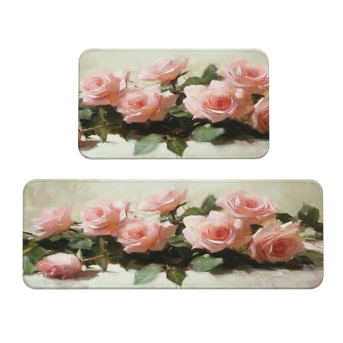 Woshuwo Küchenteppich-Set, Rosa, 2 Stück, rutschfeste Bodenmatte, Läufer, Fußmatte, Teppich, Waschküche, Küchendekoration Woshuwo Küchenteppich-Set, Rosa, 2 Stück, rutschfeste Bodenmatte, Läufer, Fußmatte, Teppich, Waschküche, Küchendekoration von Woshuwo