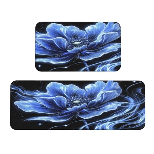 Woshuwo Küchenteppich-Set, blaue Blume, rutschfest, Fußmatte, Teppich, Waschküche, Küchendekoration, 2 Stück Woshuwo Küchenteppich-Set, blaue Blume, rutschfest, Fußmatte, Teppich, Waschküche, Küchendekoration, 2 Stück von Woshuwo