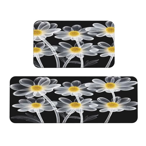 Woshuwo Küchenteppich-Set, mehrere Gänseblümchen, rutschfest, 2 Stück Woshuwo Küchenteppich-Set, mehrere Gänseblümchen, rutschfest, 2 Stück von Woshuwo