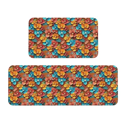 Woshuwo Küchenteppiche mit 3D-Blumenmuster, 2er-Set, rutschfeste Bodenmatte, Läufer, Teppich, Fußmatte, Teppich, Waschküche, Dekoration Woshuwo Küchenteppiche mit 3D-Blumenmuster, 2er-Set, rutschfeste Bodenmatte, Läufer, Teppich, Fußmatte, Teppich, Waschküche, Dekoration von Woshuwo