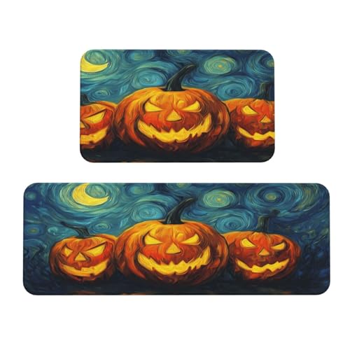 Woshuwo Küchenteppiche mit drei Kürbissen mit geschnitzten Gesichtern, 2 Stück, rutschfeste Bodenmatte, Läufer, Fußmatte, Teppich, Waschküche, Küchendekoration Woshuwo Küchenteppiche mit drei Kürbissen mit geschnitzten Gesichtern, 2 Stück, rutschfeste Bodenmatte, Läufer, Fußmatte, Teppich, Waschküche, Küchendekoration von Woshuwo