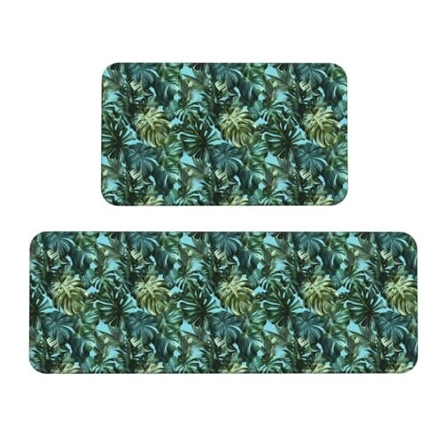Woshuwo Küchenteppiche mit tropischen Blättern und Pflanzen, rutschfest, 2 Stück Woshuwo Küchenteppiche mit tropischen Blättern und Pflanzen, rutschfest, 2 Stück von Woshuwo
