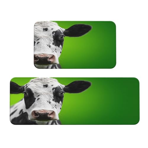 Woshuwo Kuh auf grünem Küchenteppich, 2er-Set, rutschfeste Bodenmatte, Läufer, Teppich, Fußmatte, Teppich, Waschküche, Dekoration Woshuwo Kuh auf grünem Küchenteppich, 2er-Set, rutschfeste Bodenmatte, Läufer, Teppich, Fußmatte, Teppich, Waschküche, Dekoration von Woshuwo