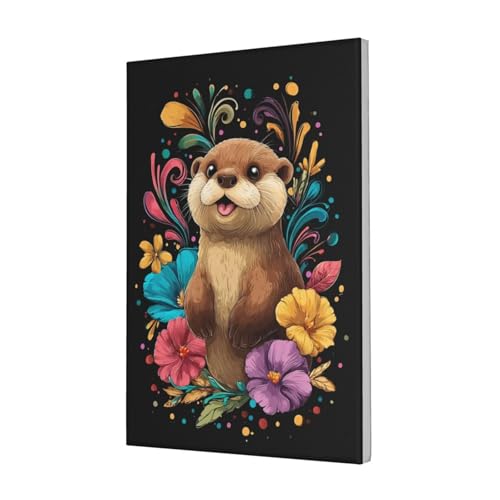 Woshuwo Kunstdruck auf Leinwand, Motiv: Happy Otter mit bunten Blumen, ästhetischer Druck, Gemälde für Schlafsaal, Schlafzimmer, Wohnzimmer, 30 x 45 cm, gerahmt von Woshuwo