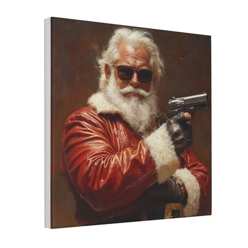 Woshuwo Kunstdruck auf Leinwand, Motiv: Weihnachtsmann, Spion, Vintage-Stil, ästhetischer Druck, Gemälde für Schlafsaal, Schlafzimmer, Wohnzimmer, 30 x 30 cm, gerahmt von Woshuwo