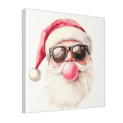 Woshuwo Kunstdruck auf Leinwand, Motiv: lächelnder Weihnachtsmann, Vintage-Aquarell, ästhetischer Druck, Gemälde für Schlafsaal, Schlafzimmer, Wohnzimmer, 30 x 30 cm, gerahmt von Woshuwo