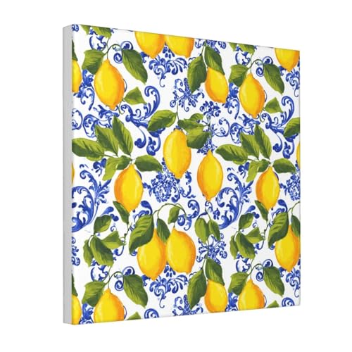 Woshuwo Kunstdruck auf Leinwand, Motiv: lebendige gelbe Zitronen, ästhetischer Druck, Gemälde für Schlafsaal, Schlafzimmer, Wohnzimmer, 30 x 30 cm, gerahmt von Woshuwo