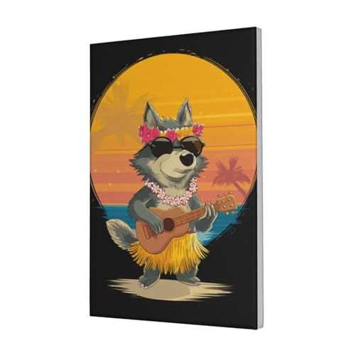 Woshuwo Kunstdruck auf Leinwand, Motiv: niedlicher Wolf, der Ukulele spielt, ästhetischer Druck, Gemälde für Schlafsaal, Schlafzimmer, Wohnzimmer, 30 x 45 cm, gerahmt von Woshuwo