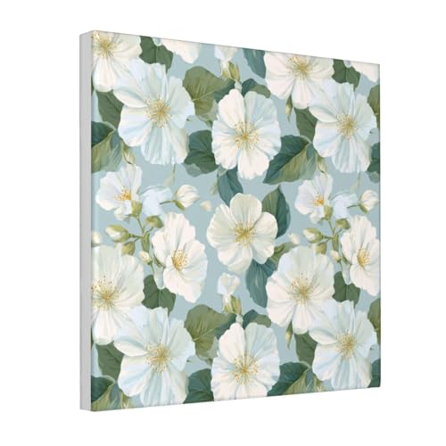 Woshuwo Kunstdruck auf Leinwand, Motiv: weiße Primel, ästhetischer Druck, Gemälde für Schlafsaal, Schlafzimmer, Wohnzimmer, 30 x 30 cm, gerahmt von Woshuwo