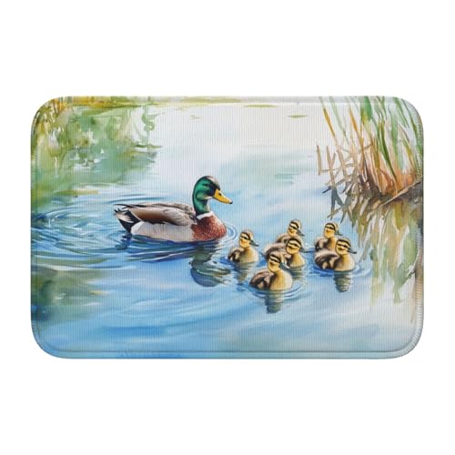 Woshuwo Mallard Ducks Schwimmende im See, rutschfeste Fußmatte für Außen- und Inneneingang, Bauernhaus-Teppiche, 40 x 60 cm von Woshuwo