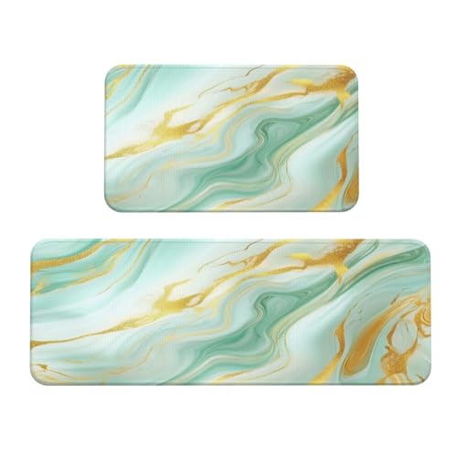 Woshuwo Mintgrüne Marmor-Küchenteppiche, 2er-Set, rutschfeste Bodenmatte, Läufer, Fußmatte, Teppich, Waschküche, Küchendekoration Woshuwo Mintgrüne Marmor-Küchenteppiche, 2er-Set, rutschfeste Bodenmatte, Läufer, Fußmatte, Teppich, Waschküche, Küchendekoration von Woshuwo
