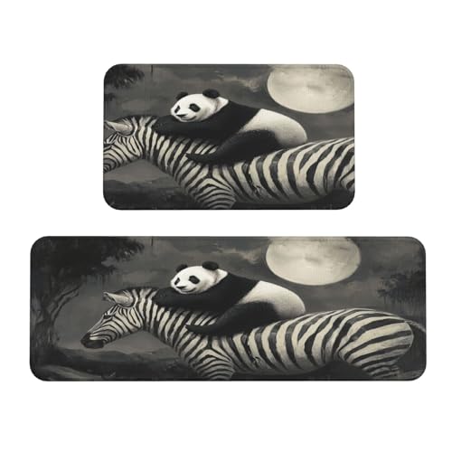 Woshuwo Panda-Küchenteppich, sitzend auf Zebra-Rückseite, rutschfest, Fußmatte, Teppich, Waschküche, Küchendekoration, 2 Stück Woshuwo Panda-Küchenteppich, sitzend auf Zebra-Rückseite, rutschfest, Fußmatte, Teppich, Waschküche, Küchendekoration, 2 Stück von Woshuwo