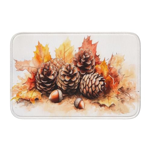 Woshuwo Rustikale Tannenzapfen-Fußmatten, Herbstblätter, rutschfeste Fußmatte für den Innen- und Außenbereich, 40 x 60 cm von Woshuwo