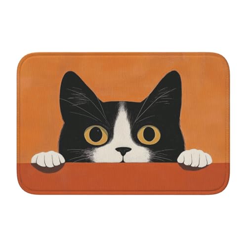 Woshuwo Rutschfeste Fußmatte mit Katze, die über orange schaut, für den Innen- und Außenbereich, 40 x 60 cm von Woshuwo
