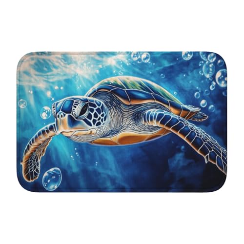 Woshuwo Schöne Meeresschildkröten-Schwimmfußmatte, rutschfeste Fußmatte für den Innen- und Außenbereich, 40 x 60 cm von Woshuwo