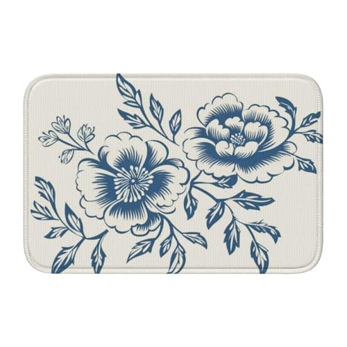 Woshuwo Traditionelle chinesische blaue Fußmatten, rutschfeste Fußmatte für Außen- und Inneneingang, Bauernhaus, Heimteppiche, 40 x 60 cm von Woshuwo